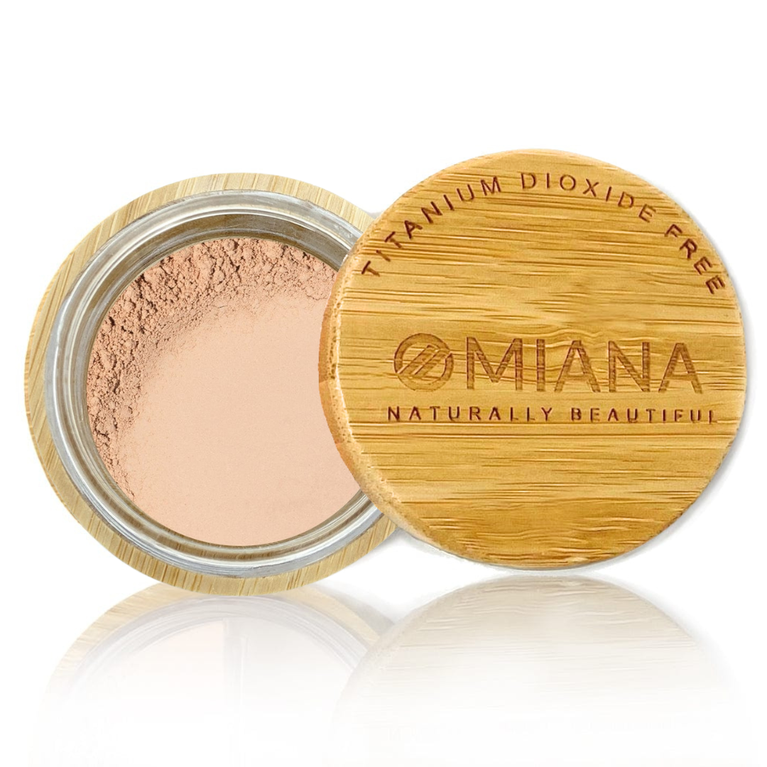 Omiana Hopeful Loose Powder Mineral Foundation - Without Mica, Titanium Dioxide, & More! - swatch on white background