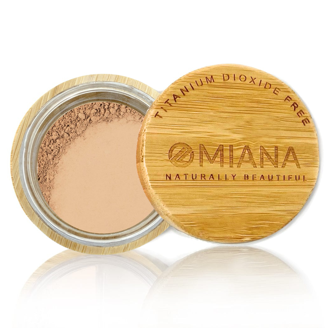 Omiana Gregarious Loose Powder Mineral Foundation - Without Mica, Titanium Dioxide, & More! - swatch on white background