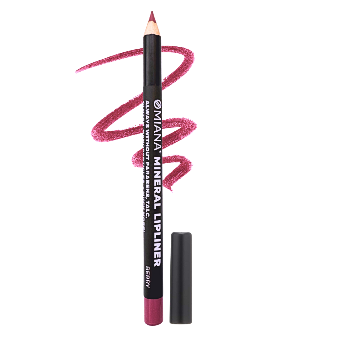 Omiana mineral lipliner pencil with berry swatch on white background