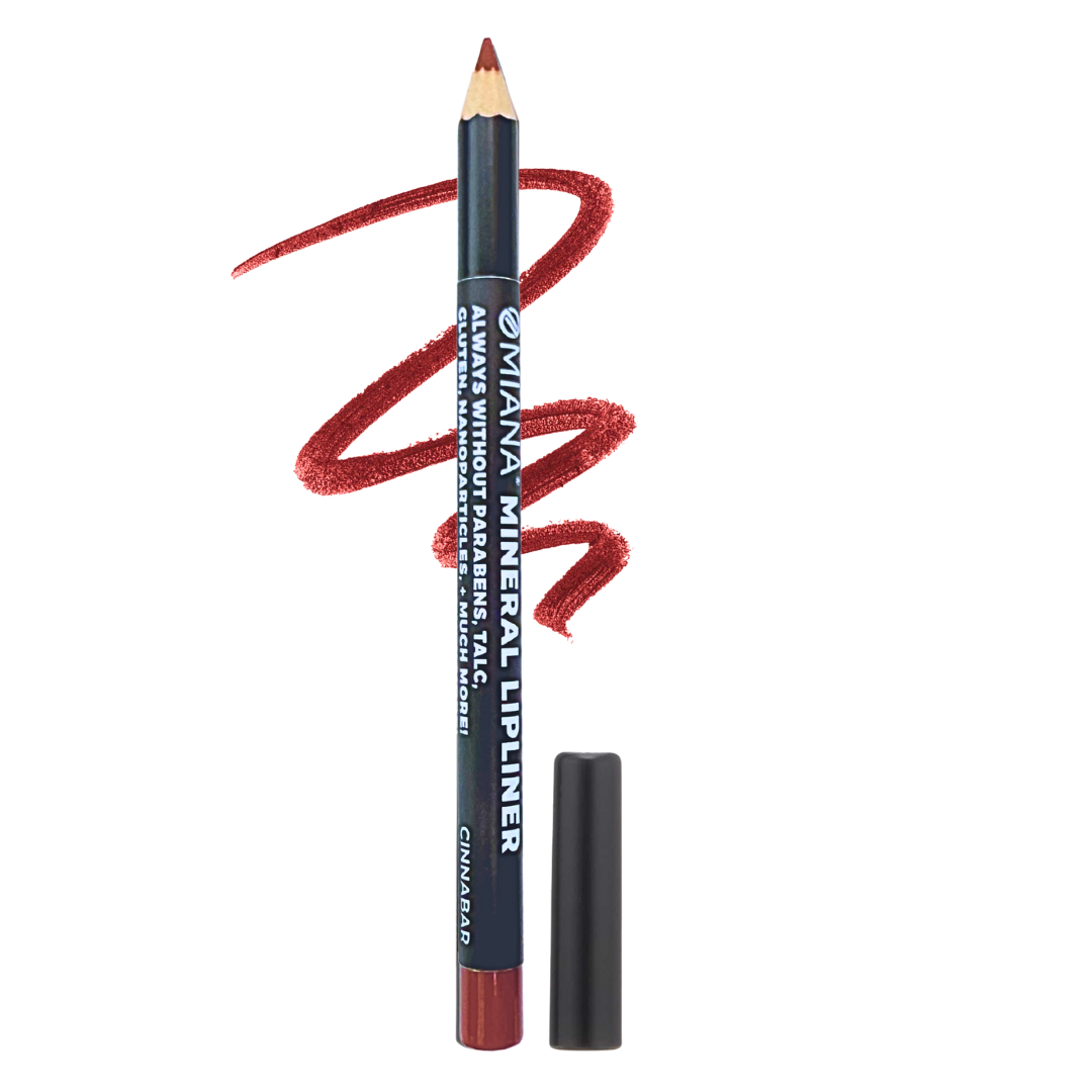 Omiana mineral lipliner pencil with cinnabar swatch on white background