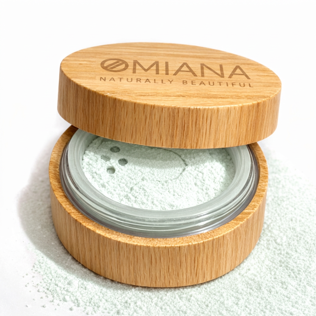 Applying green color corrector powder to neutralize redness before foundation